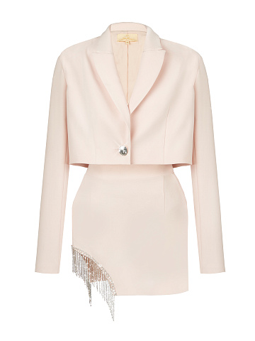 Light Rose Crystal Fringed Skirt Suit, 1