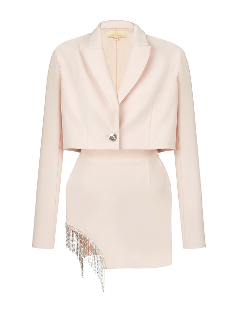 Light Rose Crystal Fringed Skirt Suit, 1