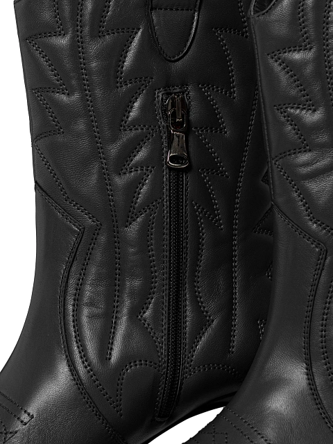 Black Leather High Heel Cowboy Boots, 9