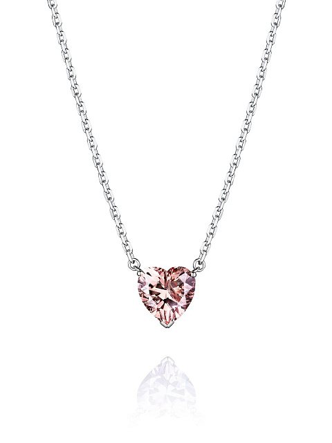 Brown & Pink Heart-Shaped Cubic Zirkonia & Silver Necklace, 1 Brown & Pink Heart-Shaped Cubic Zirkonia & Silver Necklace, 1