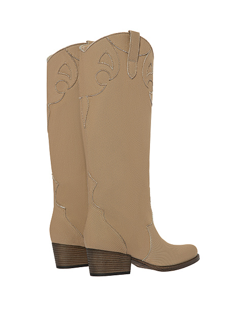 Beige Denim Cowboy Boots, 3 Beige Denim Cowboy Boots, 3