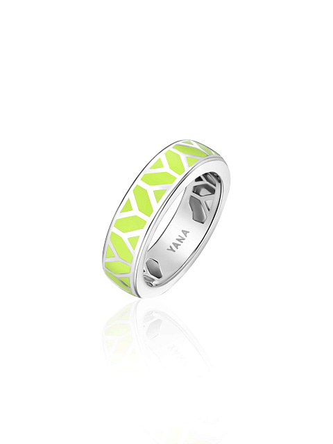 White gold ring with Lime-colored enamel, 1 White gold ring with Lime-colored enamel, 1