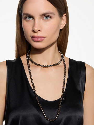 Silver necklace with pearls, 120 cm, 2