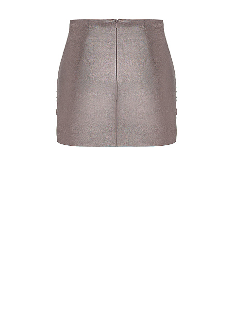 Powder pink faux leather mini skirt with draping, 3