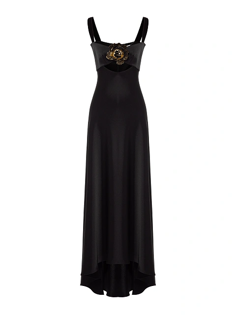 Black Rose Cut Out Silk Maxi Dress, 1