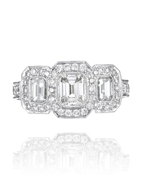 Baguette Diamond, Round Diamond & White Gold Ring, 2