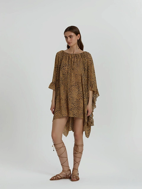 Leopard Printed Rayon Ruffled Mini Dress, 4