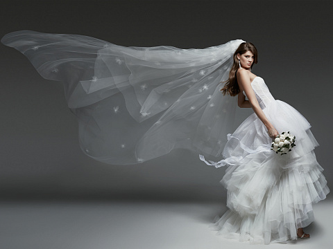 White Long Flower & Pearl Veil, 12