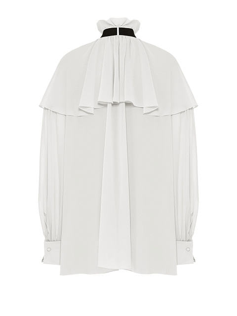 Milk-colored chiffon blouse with ruffles and ribbon, 2