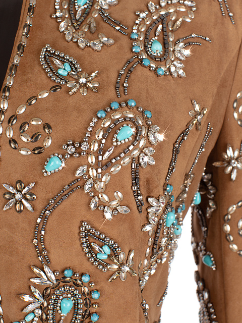 Brown Suede Embroidered Blazer, 3