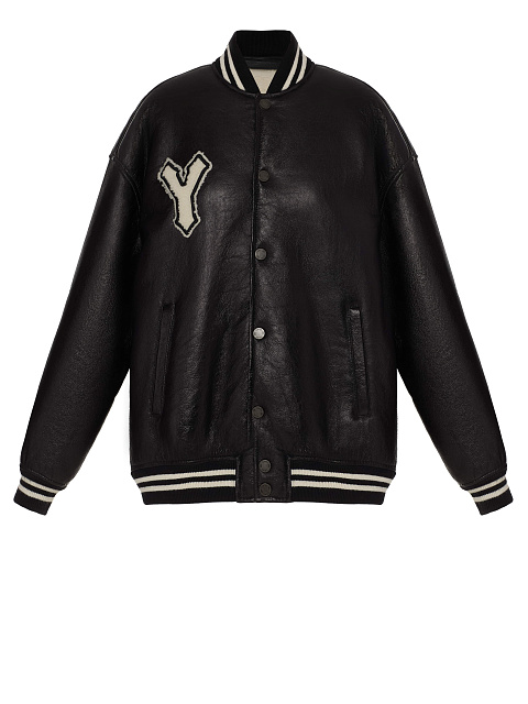 Black & White Oversized Shearling Varsity Jacket, 1