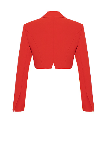 Red Cropped Rayon Blazer, 2