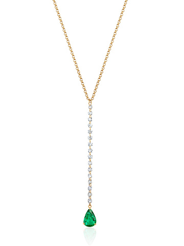 Yellow gold necklace with emerald and diamonds, 1