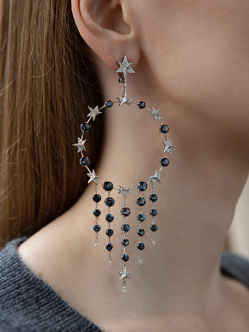 Round Spinel, Briolette Diamond, Round Diamond & White Gold Hoop Earrings, 2