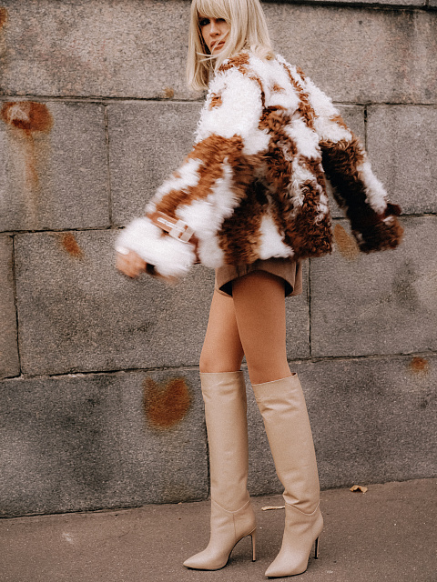 Eggshell Cream Leather Stiletto Boots, 5