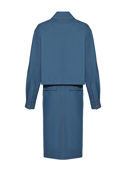 Blue Denim Jacket & Midi Skirt Set, 2