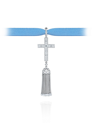 White Gold & Diamonds Cross Pendant With Tassel, 1