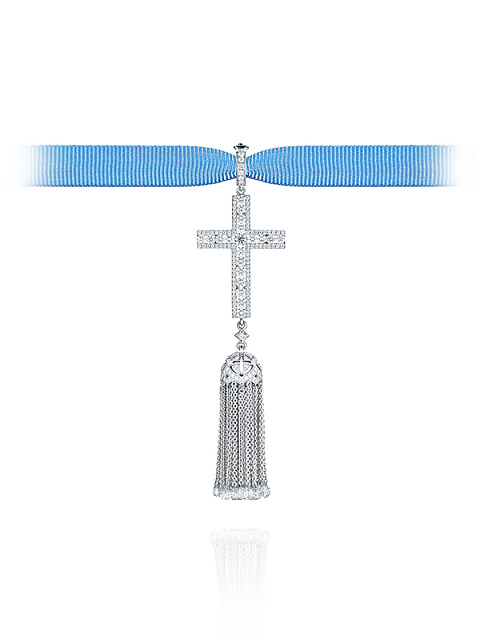 White Gold & Diamonds Cross Pendant With Tassel, 1