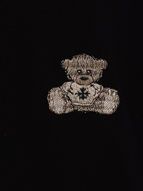 Black Cotton T-shirt With Embroidery, 3