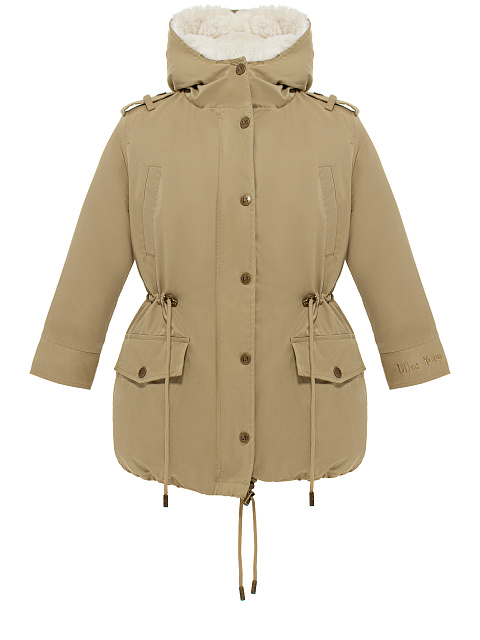 Kids’ khaki parka made of raincoat fabric with faux fur, 1 Kids’ khaki parka made of raincoat fabric with faux fur, 1