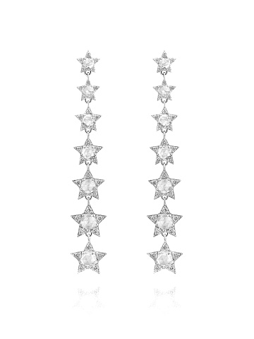 Long white gold star earrings, 1