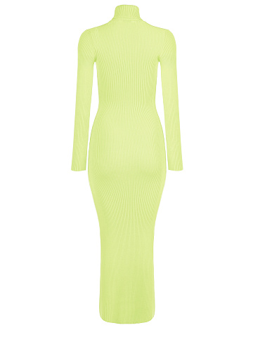 Neon Green Rib Knit Turtleneck Maxi Dress, 2