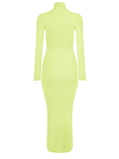 Neon Green Rib Knit Turtleneck Maxi Dress, 2