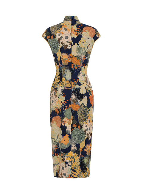 Navy Blue Floral Print Midi Dress, 4 Navy Blue Floral Print Midi Dress, 4