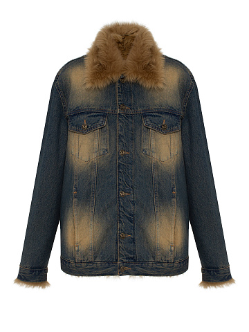 Blue Denim Jacket With Shearling Fur, 1