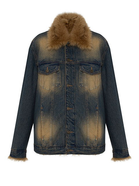 Blue Denim Jacket With Shearling Fur, 1 Blue Denim Jacket With Shearling Fur, 1