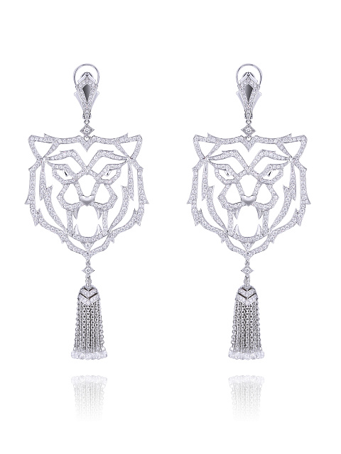 White Gold Diamond Tassel Earrings, 1