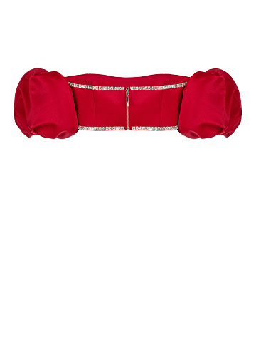 Red Rhinestones Trimmed Satin Top, 2