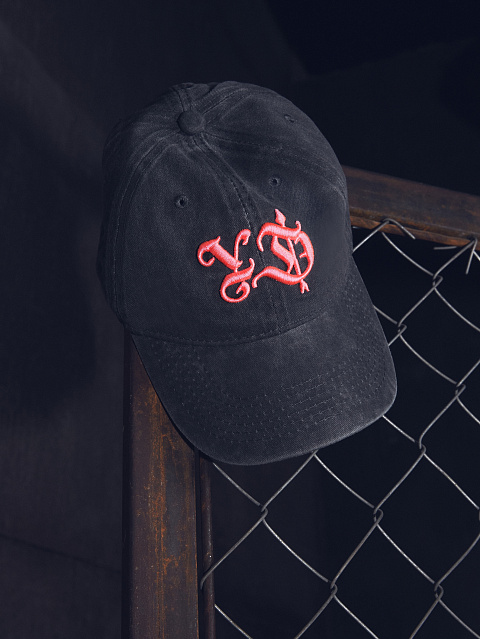 Grey & Neon Pink YD Embroidered Vintage Denim Cap, 4