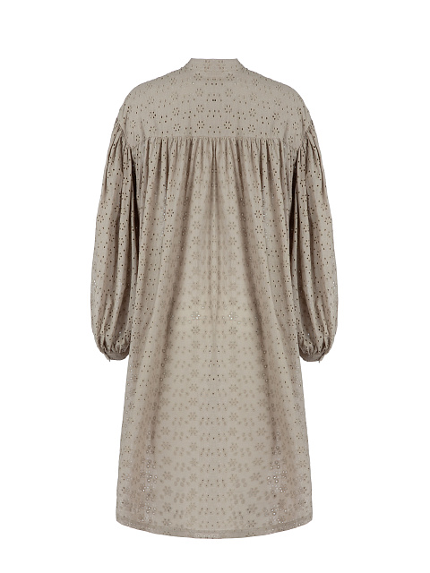 Taupe Perforated Cotton Shirt Dress, 2