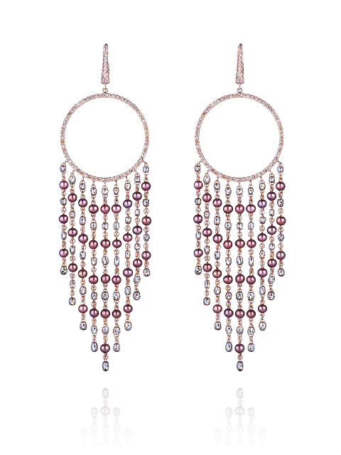 Rose Gold, Diamonds & Brown Pearls Hoop Earrings, 1