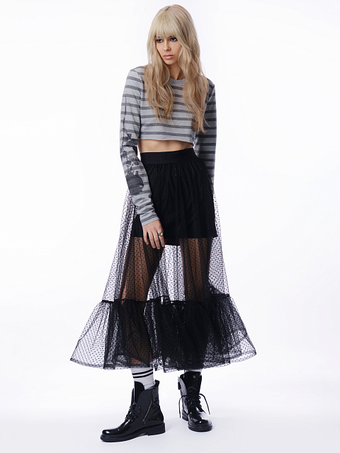 Grey Striped Cropped Longsleeve T-shirt, 6