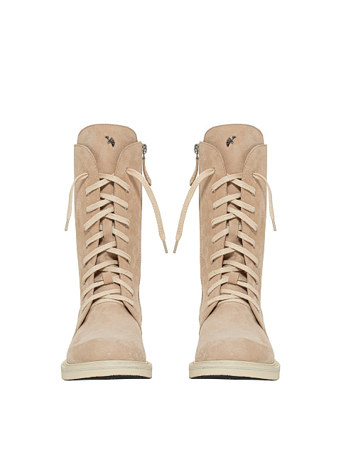 Beige Tall Lace Up Boots, 2
