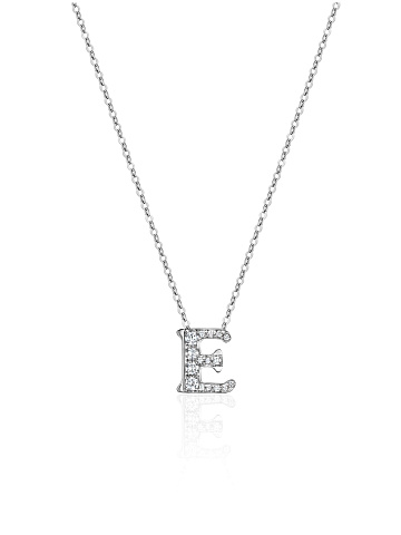 White gold necklace with a pendant in the shape of the letter E, 1