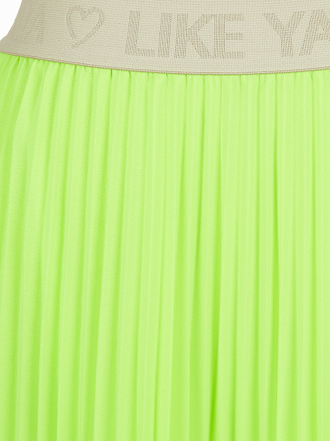 Neon Green Pleated Asymmetric Midi Skirt, 3