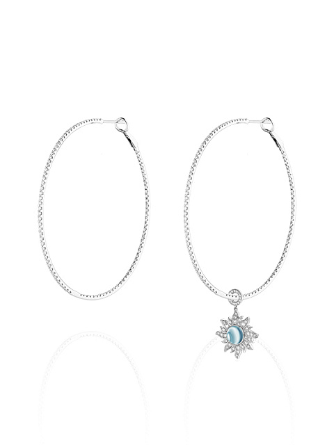 Cabochon Topaz Sky, Round Diamond & White Gold Pendant, 2