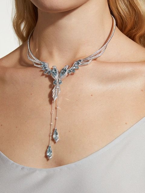 White gold necklace with aquamarines and diamonds, 2