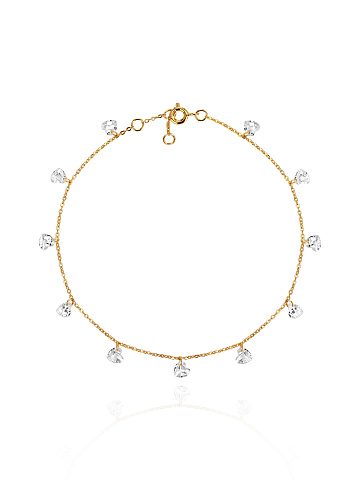 Yellow Silver & Heart Shaped Cubic Zirkonia Anklet, 1