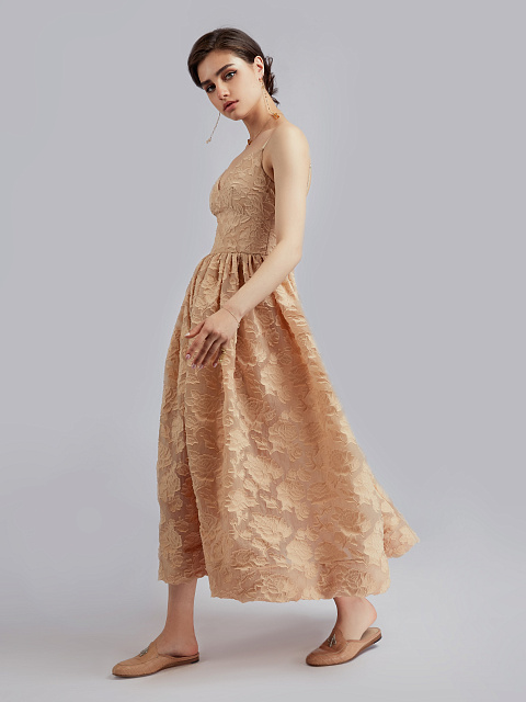 Beige Organza Midi Dress, 8