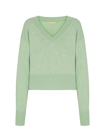 Pistachio Green Rhinestone Cashmere Pullover, 1