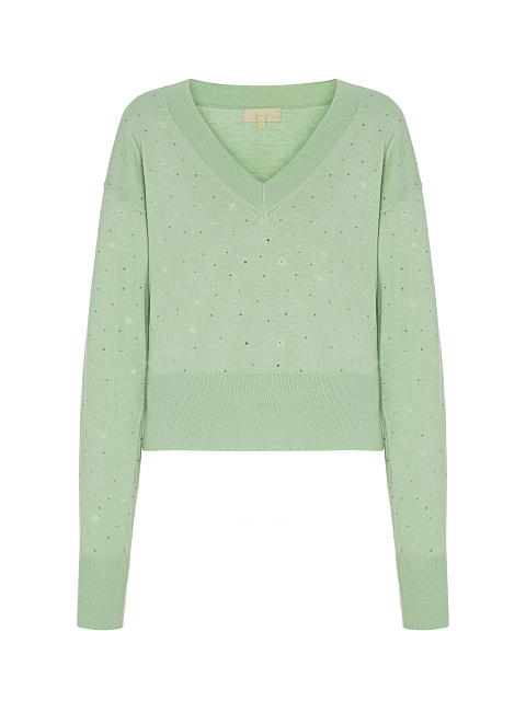 Pistachio Green Rhinestone Cashmere Pullover, 1 Pistachio Green Rhinestone Cashmere Pullover, 1