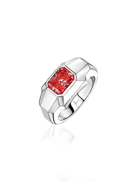 White gold ring with a rectangular pink LG diamond, 1