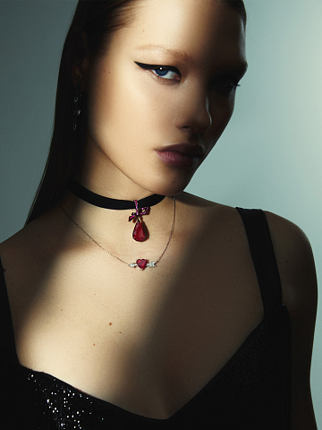 Pear Ruby & Ruby & Black Gold Pendant, 2