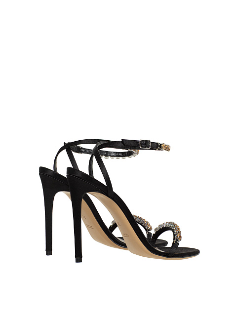 Black Leather Sandals With Rhinestones, 3