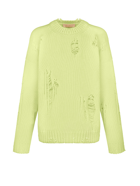 Distressed Lime Green Cotton Sweater, 1