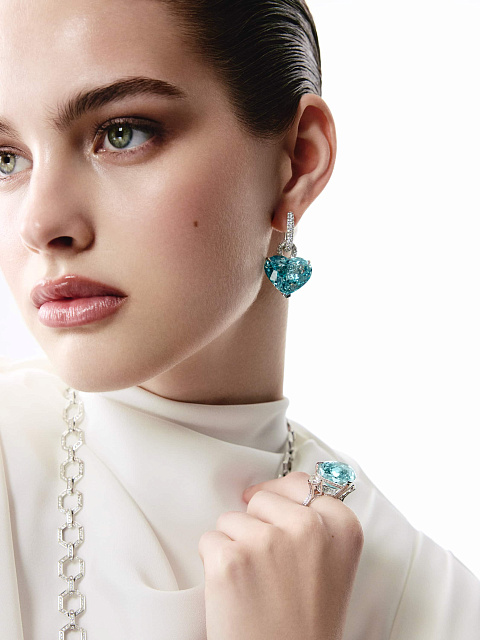 White gold earrings with aquamarines and diamonds, 3 White gold earrings with aquamarines and diamonds, 3